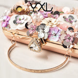 KYLETHOMASW  -  3d Floral Rhinestone Clutch Bag Handmade Sequins Flower Hard Case Bag Metal Chain Strap Wedding Prom Party Women Formal Handbag