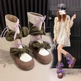 KYLETHOMASW  -  Belted Bow Ankle Boots, Summer-autumn New Style, Retro Women's Flat Boots