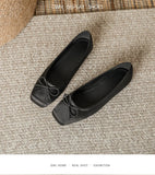 KYLETHOMASW  -  Deliate Bowtie Silk Ballerinas Woman Traf Pig Square Toe Flats Shallow Slip On Moccasins Femme Brides Wedding Shoes Pink Ballets