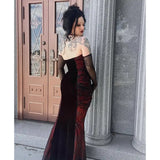 KYLETHOMASW  -     Dark Gothic Strapless Off Shoudler Sexy Dress for Women Halloween Costume Cinched Waist Slimming Wrapped Hip Fishtail Maxi Dress