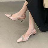 KYLETHOMASW  -  Fashion Shallow Women Medium Heels Sandals Shoes Female Pointed Toe Footwear Butterfly-Knot Ladies Heels Pumps Sandals Shoes