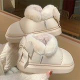 KYLETHOMASW  -  Bow Cotton Shoe Waterproof Plush Boots Women Cute Warm Ankle Boots New Ladies Outdoor Non-slip Thick Sole Snow Boot Furry