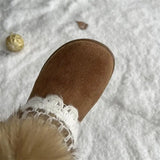 KYLETHOMASW  -  Sweet Lace Decoration Furry Suede Snow Boots Women 2025 Winter Thick Bottom Fluffy Fur Ankle Boots Warm Plush Designer Shoes