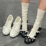 KYLETHOMASW  -  Novelty Polka Dot Sports Ballet Shoes Woman Fashion Strange Heel Design Round Toe Mary Jane Shoe Cross Lace Up Casual High Heels
