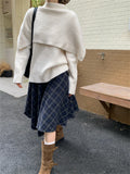 KYLETHOMASW  -  New Arrival Women Sweaters Slim Knitted Winter Daily 2025 Office Lady Warm Sweet Loose Elegant Plaid A-Line Skirts