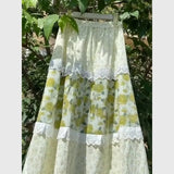 KYLETHOMASW  -  Girl Flower Print Skirt Elegant Lace Patchwork Midi Skirt Women Summer Casual Elastic Waist A-Line Skirt Boho Faldas 405A