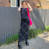 KYLETHOMASW  -  Women's Casual Maxi Dress, Vintage Black Plaid Aesthetic Print Pattern High Waist Fit Dress, Casual Streetwear