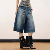 KYLETHOMASW  -  New Arrival Women Vintage Washed Cropped Denim Shorts High Waist Loose Wide Leg Summer Casual Streetwear Y2K Jeans