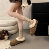 KYLETHOMASW  -  Vintage Women Fleece Lined Flats Shoes Concise Shallow Slip On Shoes Autumn Winter Ladies Elegant Keep Warm Snow Shoes