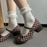 KYLETHOMASW  -  Cute Polka Dot Thick Heel Women Mary Jane Shoes Designer Buckle Strap Pumps Ladies Eelgant Butterfly-knot Dress Single Shoes