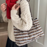 KYLETHOMASW  -  Y2k Aesthetic Contrast Color Striped Handbags Women Fashion Fluffy All Match Shoulder Bags Korean Chic Office Lady Underarm Bag