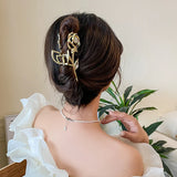 Kylethomasw Metal Rose Claw Clip for Elegant Women Rhinestones Flocking Hair Clips Clamp Grab Geometric Silver Shark Hair Accessories