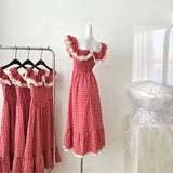 KYLETHOMASW  -  Sweet Gentle Dresses Waist Slimming Plaid Long Dress 2024 Vestidos Summer New French Fashion Design Slimming Skirt