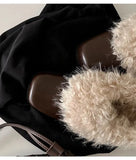 KYLETHOMASW  -  Ins style Fashion Square toe Patent Leather Wool Women Pumps Autumn Winter Warm High heels Loafers Casual Girls Chunky Shoes