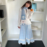 KYLETHOMASW  -  Women Blue Plaid Woolen Retro Plaid Lace Skirt 2024 Autumn Winter New High Waist Slimming A-line Mid Length Long Skirt