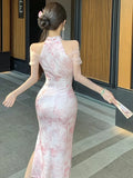 KYLETHOMASW  -  Dresses Women Elegant Off Shoulder Stand Collar Split Vintage Temperament Party Dress Slim Stretch Sexy Ladies Fashion