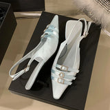 KYLETHOMASW  -  Fashion Silk Women Medium Heels Pumps Shoes Female Pointed Toe Footwear Shallow Ladies Thin Heels Sandals Shoes