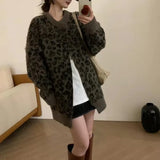 KYLTHOMASW  -  Sweet Hot Girl Leopard Print Loose Knitted Cardigan Women's Autumn and Winter Retro O-neck Long-sleeved Sweater Female Clothes