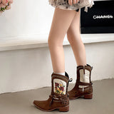 KYLETHOMASW  -  Vintage Ethnic Style Embroidery Woman Ankle Boots Shoes Ladies Elegant Thick Heel Western Cowboy Botas