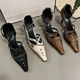 KYLETHOMASW  -   Retro Rivets Metal Chain High Heels Women Sexy Thin Heel Party Dress Shoes Elegant Office Shoes Pointed Toe Pump Sandals Women