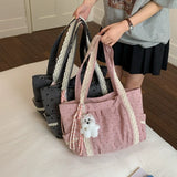 KYLETHOMASW  -  Polka Dot Lace Tote Bag Large Capacity Women's Shoulder Bag Student Commuter Handbag with Contrast Trim Lightweight Shopping Bag