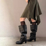 KYLETHOMASW  -  Women's Long Boots Knee High Round Toe Low Block Heel Leather Look Slip on Western Style Casual Footwear Boots Women Detail 123