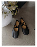 KYLETHOMASW  -  Cross Strap Ballet Flats 2025 Summer Breathable Flats Vintage Soft Leather Mary Jane Flats