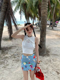 KYLETHOMASW  -  Y2k Fruit Print Mini Skirt Plaid Graphic Above Knee Skirts for Women Summer Fashion Hawaii Beach Style A-line Bottoms