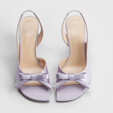 KYLETHOMASW  -  Light Blue Satin Bow Tie Slip-On Stilettos Sandals Woman Summer Pink Open Toe Rear Tripwire Women's French Casual Shoes