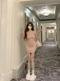 KYLETHOMASW  -  Y2K Knitted Mini Dress Women Streetwear Sexy Off Shoulder Sweater A Line Dresses Christmas Party Korean Bodycon Vestidos