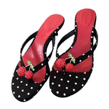 KYLETHOMASW  -  Bohemian Style Polka Dot Round Toe Thin Low Heels Slippers Women Mules Slides Shoes Crystal Rhinestone Sandals Flip Flops