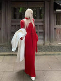 KYLETHOMASW  -  High Street Vintage Red Sweater Knit Dress Autumn Winter Y2k Slim Fit Long Base Dresses Women Casual Halloween Clothes 2000s