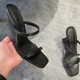 KYLETHOMASW  -  Sexy Wedge Heeled Sandals Women Fashion Slingback Slide Slippers Women Summer Square Toe High Heels Party Dress Shoes Sandalias