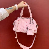 KYLETHOMASW  -  Korean Sweet Cute Polka Dot Handbag Women Star Suede Large Capacity Boston Bag Ladies Harajuku Fashion Casual Crossbody Bag Chic