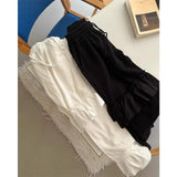 KYLTHOMASW  -  Vintage Korean Retro Ruffled Stitching Drawstring Casual Pants Women Spring and Summer Chic White Flare Pants
