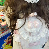 KYLETHOMASW  -  Sweet Cute Pink Lolita Girl Backpack Women Bow Lace Patchwork Large Capacity Daypack Ladies Korean Cartoon Print Mochilas Mujer