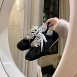 KYLETHOMASW  -  Designer Brand High Quality Zapatillas De Mujer Retro Square Head Pearl Bow Casual Training Shoes Women's Shoes Hot Selling