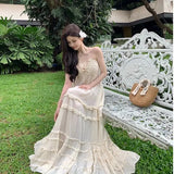 KYLETHOMASW  -  Summer Women Ruffles Designer Korean Fairy Dress Female Casual Fashion Evening Beach Dress Sexy Backless Long Strap Dress