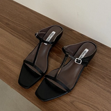 KYLETHOMASW  -  Summer Women Slipper Square Heels Sandals Square Toe Party Wedding Shoes Slip On Beach Slides Mujer