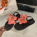 KYLETHOMASW  -  New Female Flats Sandals Shoes For Women Flip Flops Round Toe Fashion Flower Footwear Ankle Buckle Ladies Flats Sandals Shoes