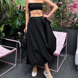 Kylethomasw   - Loose Green Bubble Mid Skirt Female 2024 Summer New Fashion European and American Solid Color High Waist Mid-length Skirt Women