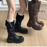 KYLETHOMASW  -  Autumn Winter Platform Thick Bottom Woman Knee High Boots Shoes Ladies Elegant Belt Buckle Knight Booties