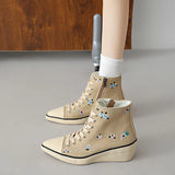 KYLETHOMASW  -  Women's Spring and Autumn Fashion Side Zipper Design Wedge Canvas Shoes New Solid Color Increased Casual Shoes Large Size