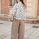 KYLETHOMASW  -  Women's College Style Drawstring Long Sleeve Short Polka Dot Jacket Shirt Style Outerwear Comfortable Casual Leisure