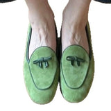 KYLETHOMASW  -  Women Suede Loafers shoes with Genuine Leather Bow Decoration Flat Shoes Comfortable Shallow Mouth Women Shoes Fashionable