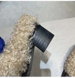 KYLETHOMASW  -  Ins style Fashion Square toe Patent Leather Wool Women Pumps Autumn Winter Warm High heels Loafers Casual Girls Chunky Shoes