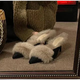 KYLETHOMASW  -  Women High Heel Shoes Fur Slippers Mules Pointed Toe Furry Slides Fashion Elegant Luxury Designer Flip Flops Office Pumps