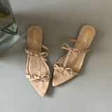 KYLETHOMASW  -  New Footwear Pointed Toe Women Wedges Slippers Female Slides Fashion Butterfly-Knot Ladies Heeled Slippers Sandals Shoes Pumps