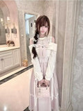 KYLETHOMASW  -  Japanese Elegant Sweet Pink Lolita Dress Women Kawaii Bow Lace Sweater Off-shoulder Long Dress Korean Y2k Party Princess Dresses