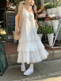 KYLETHOMASW  -  Women White Color Lace Stitching Dress 2024 Summer New Korean Chic Seaside Vacation Beach Suspender Dresses Female